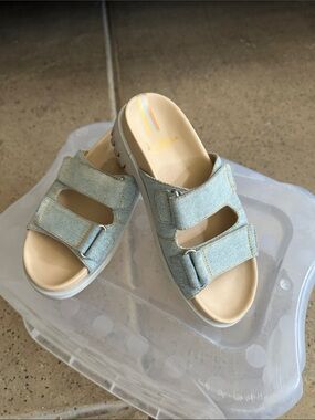 Sam Edelman Light Blue Denim Double-Strap Slide Sandals